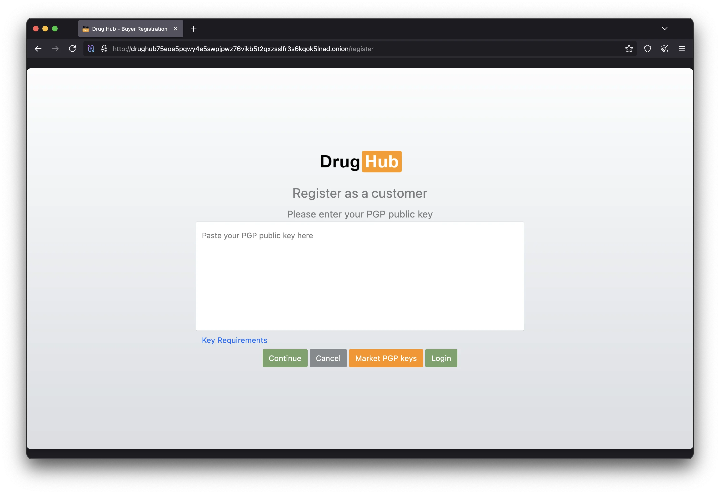 DrugHub Market walletless direct-pay Monero payment interface 2026